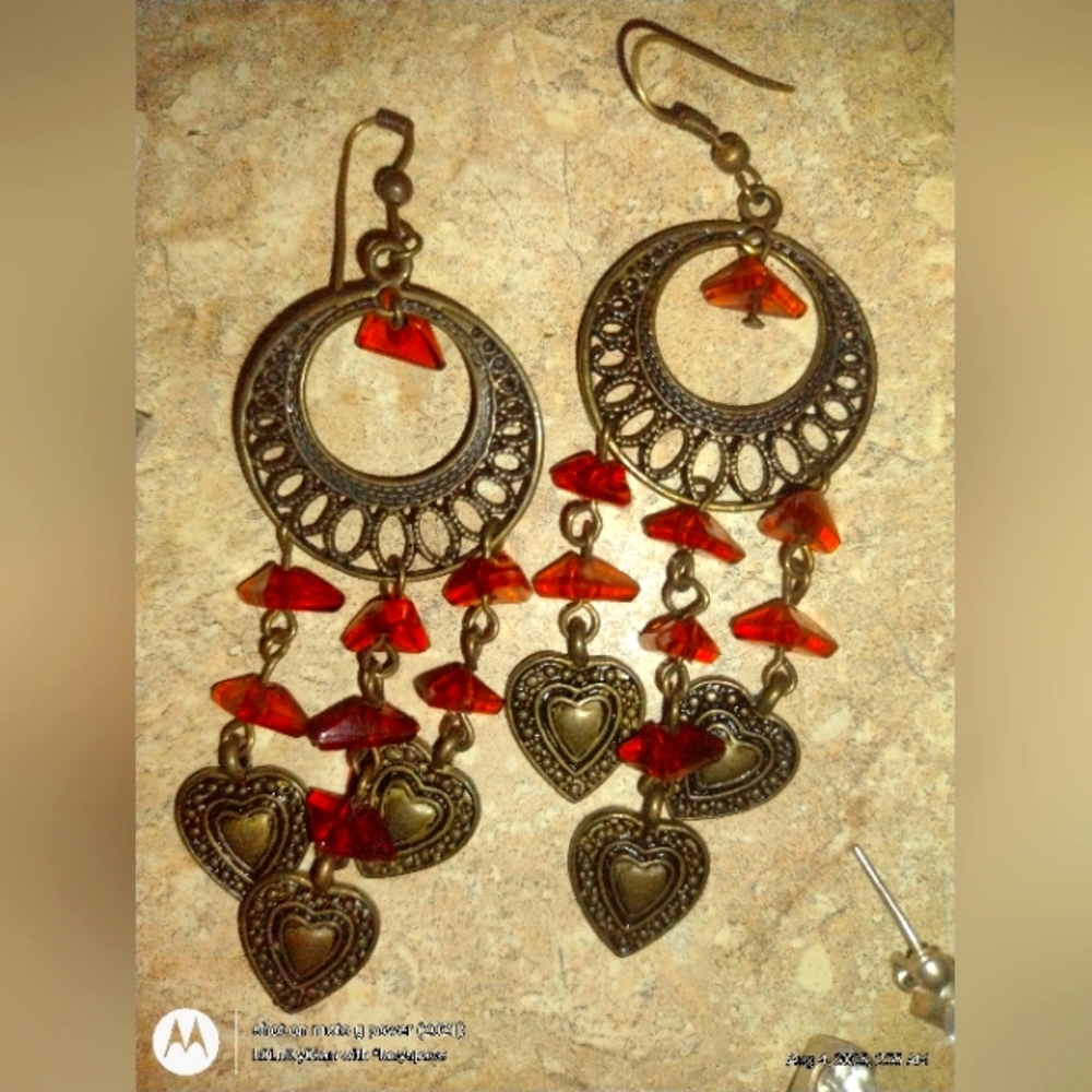 Bohemian bronze chandelier earrings, bronze fire agate chandelier earrings